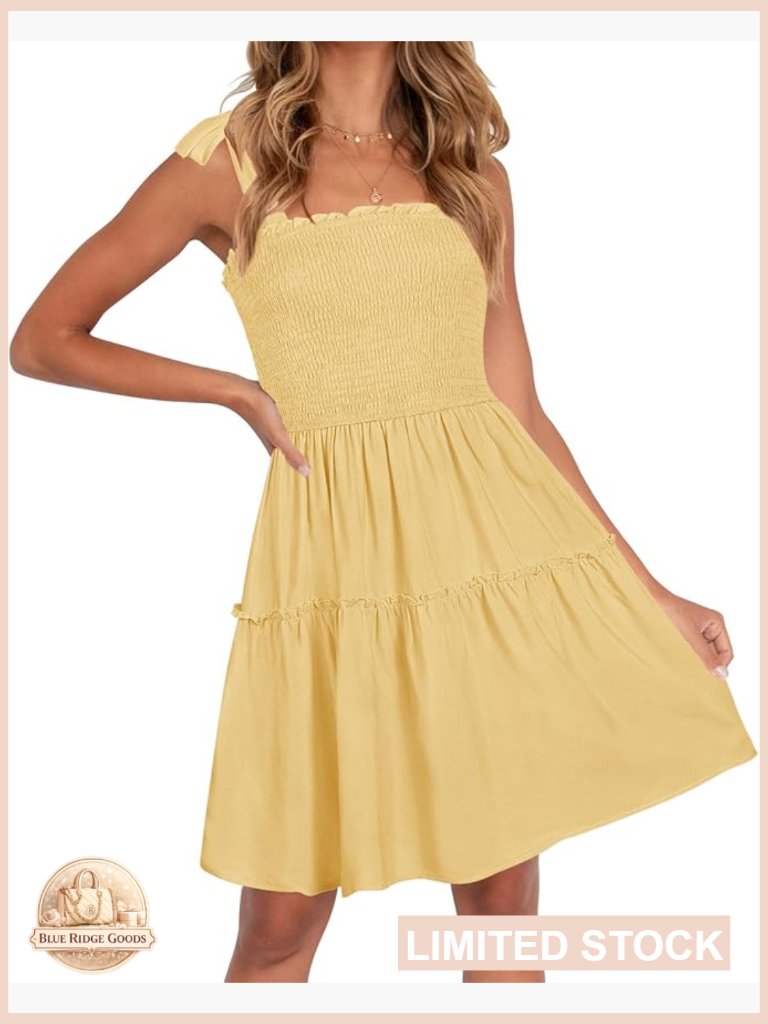 Spaghetti Strap Sleeveless Square Neck Ruffle A Line Swing Mini Dress Summer